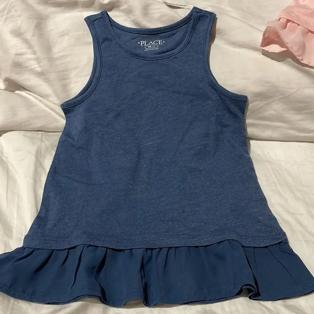 Children place xs 4 tank top ruffled chiffon hemline sheer pink blue nwot nwt